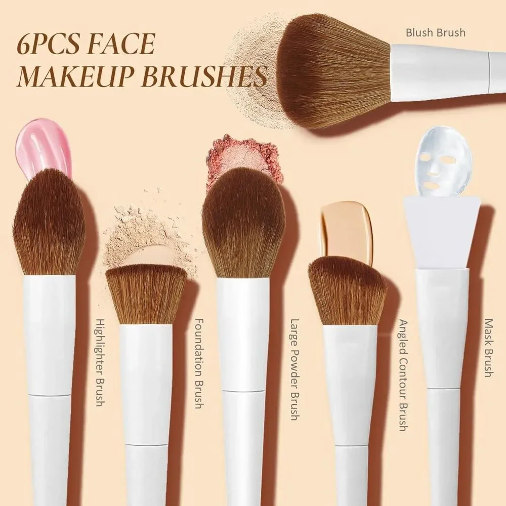 20PCs White Professional Makeup Brushes Travel Kit with Holder & 2 Powder Puff